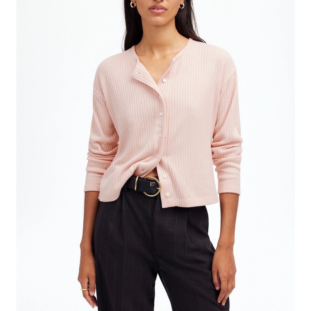 Madewell Relaxed Fit Ribbed Button Front Cardigan in Pale Blush Size XL NWT